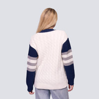 SHYLA COLOR BLOCK CABLE KNIT CARDIGAN - New York Yankees