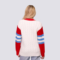 SHYLA COLOR BLOCK CABLE KNIT CARDIGAN - St. Louis Cardinals