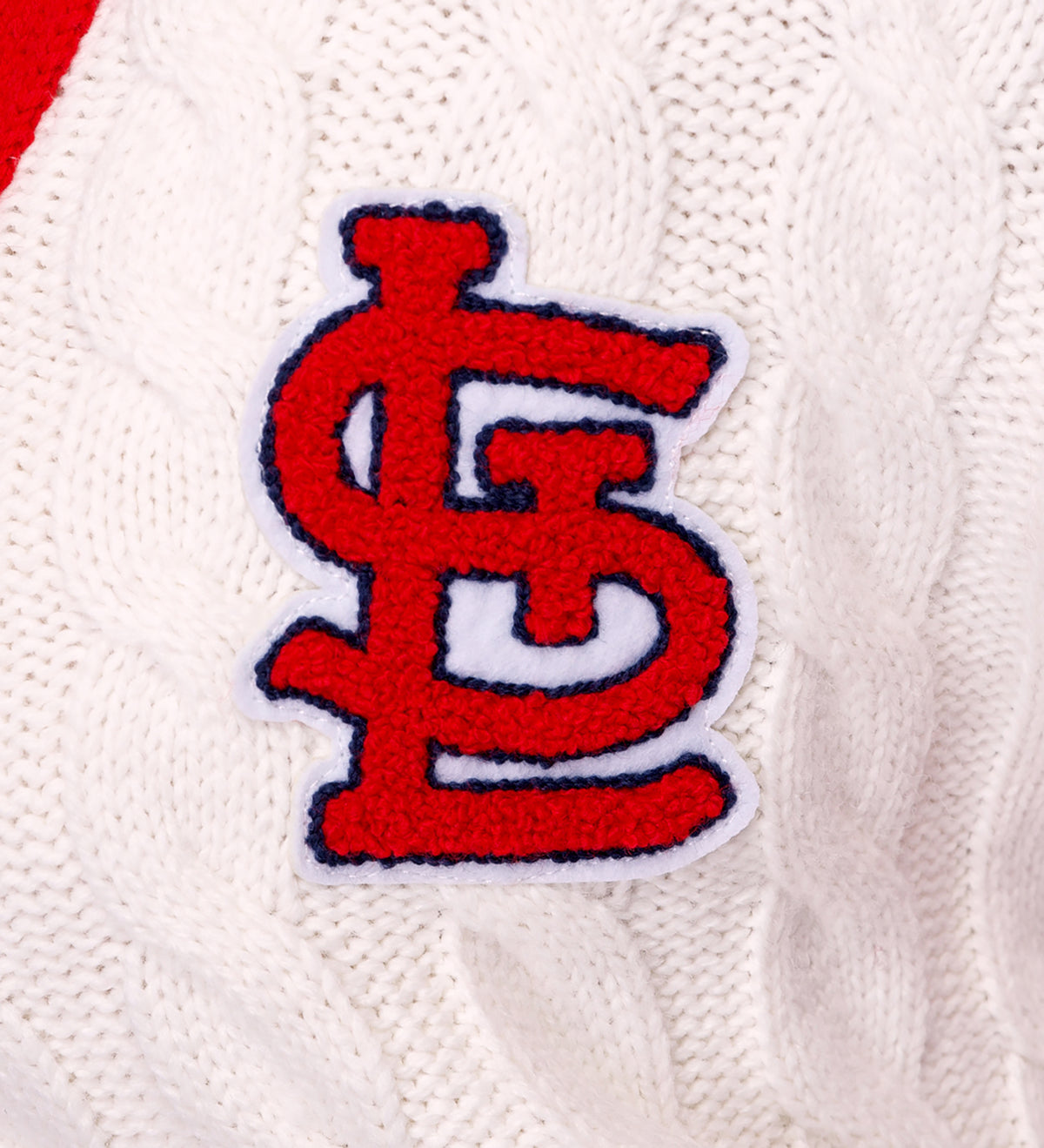 SHYLA COLOR BLOCK CABLE KNIT CARDIGAN - St. Louis Cardinals