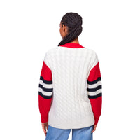 SHYLA COLOR BLOCK CABLE KNIT CARDIGAN - The Ohio State Univ. Buckeyes