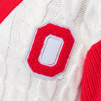 SHYLA COLOR BLOCK CABLE KNIT CARDIGAN - The Ohio State Univ. Buckeyes