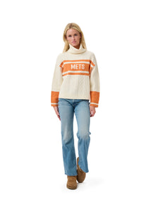 SUSAN  MIXED CABLE TURTLENECK SWEATER - New York Mets