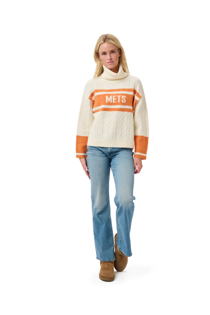 SUSAN  MIXED CABLE TURTLENECK SWEATER - New York Mets