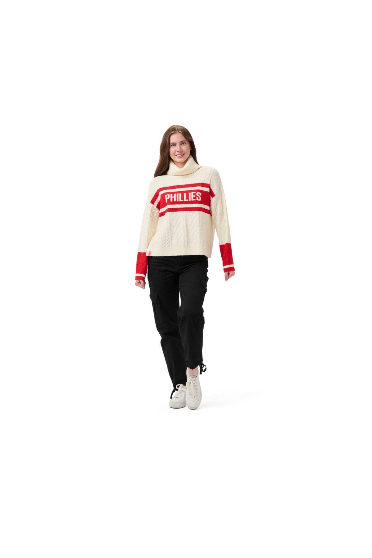 SUSAN  MIXED CABLE TURTLENECK SWEATER - Philadelphia Phillies