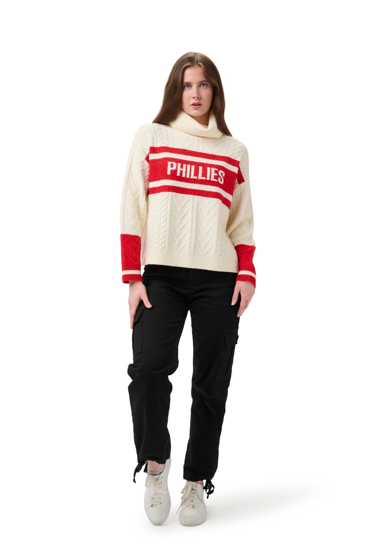 SUSAN  MIXED CABLE TURTLENECK SWEATER - Philadelphia Phillies