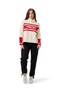 SUSAN  MIXED CABLE TURTLENECK SWEATER - Philadelphia Phillies
