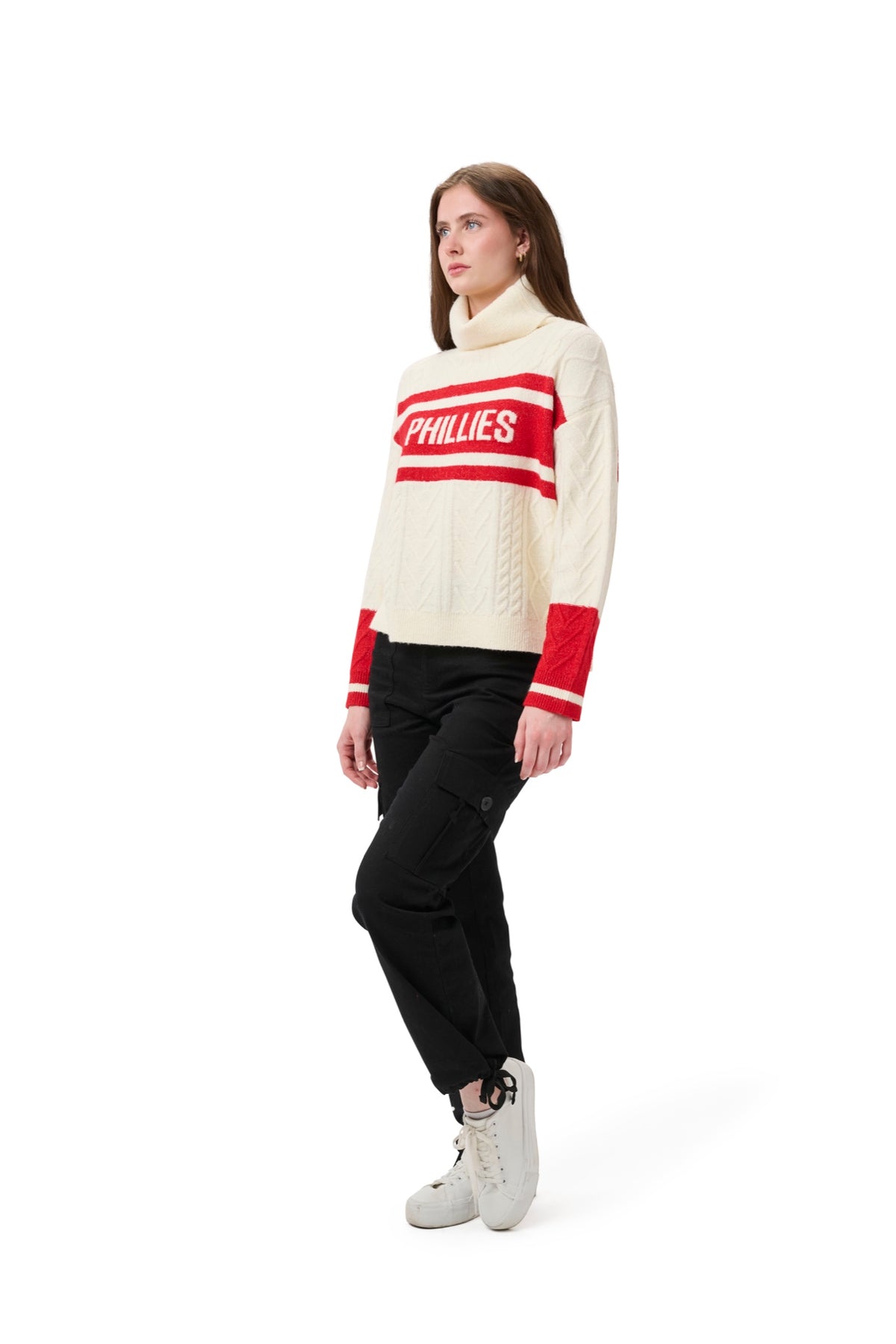 SUSAN  MIXED CABLE TURTLENECK SWEATER - Philadelphia Phillies