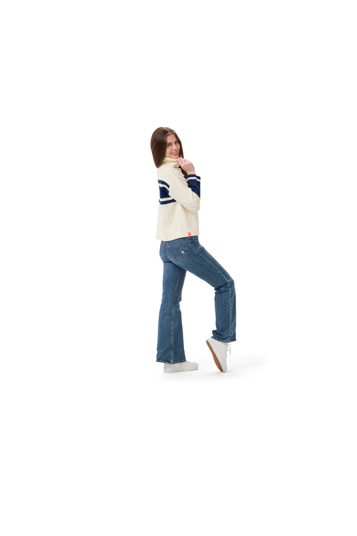 SUSAN  MIXED CABLE TURTLENECK SWEATER - Seattle Mariners