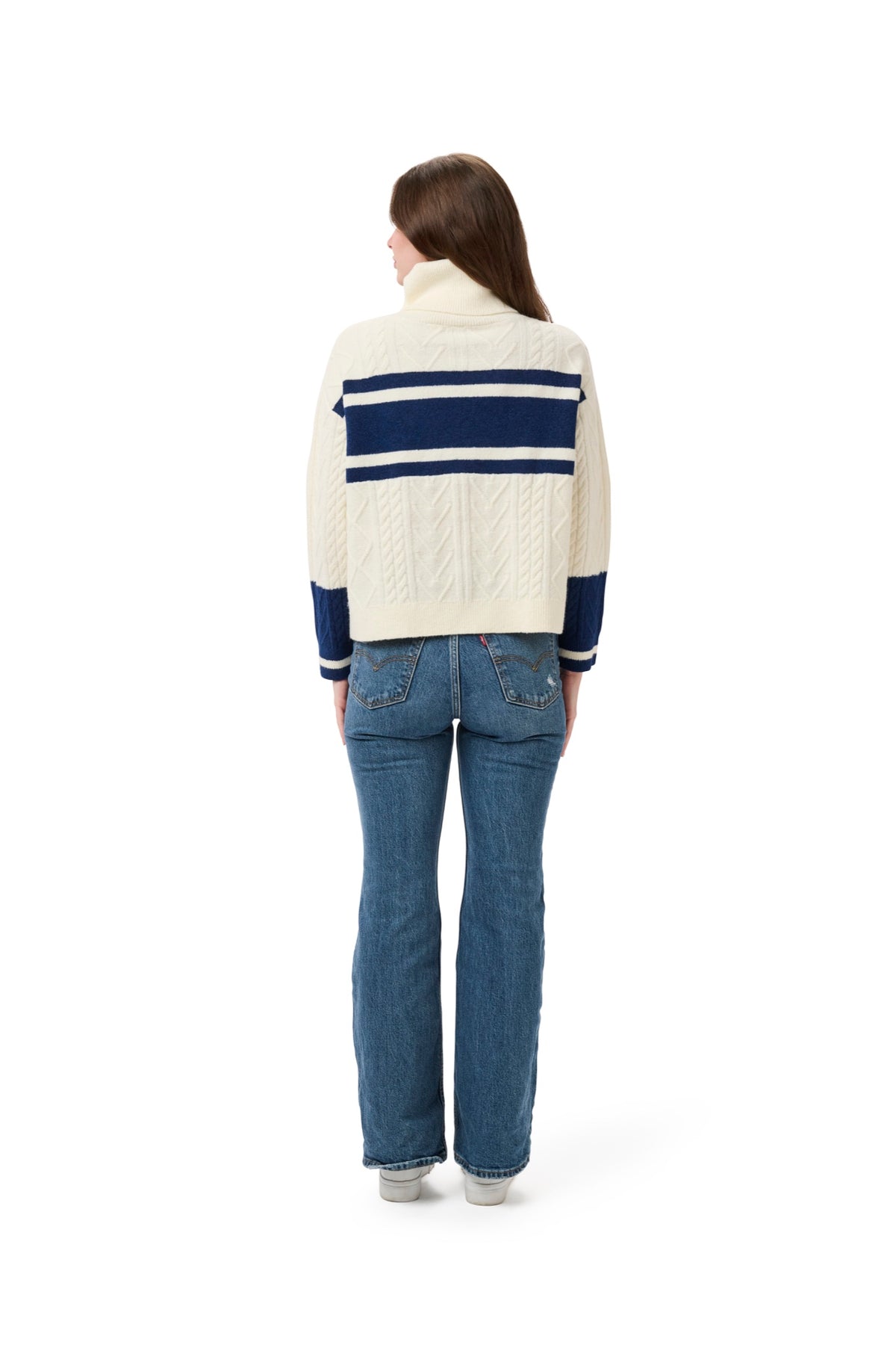 SUSAN  MIXED CABLE TURTLENECK SWEATER - Seattle Mariners