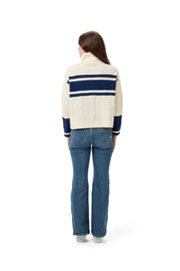 SUSAN  MIXED CABLE TURTLENECK SWEATER - Seattle Mariners
