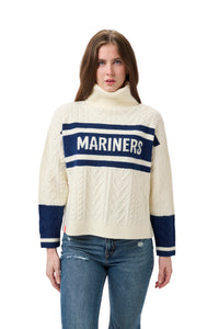 SUSAN  MIXED CABLE TURTLENECK SWEATER - Seattle Mariners